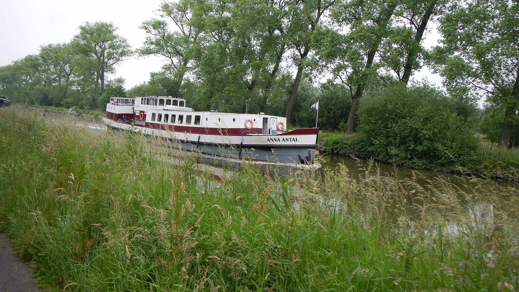 Cycletours Holidays Barges Anna Antal Side View in River