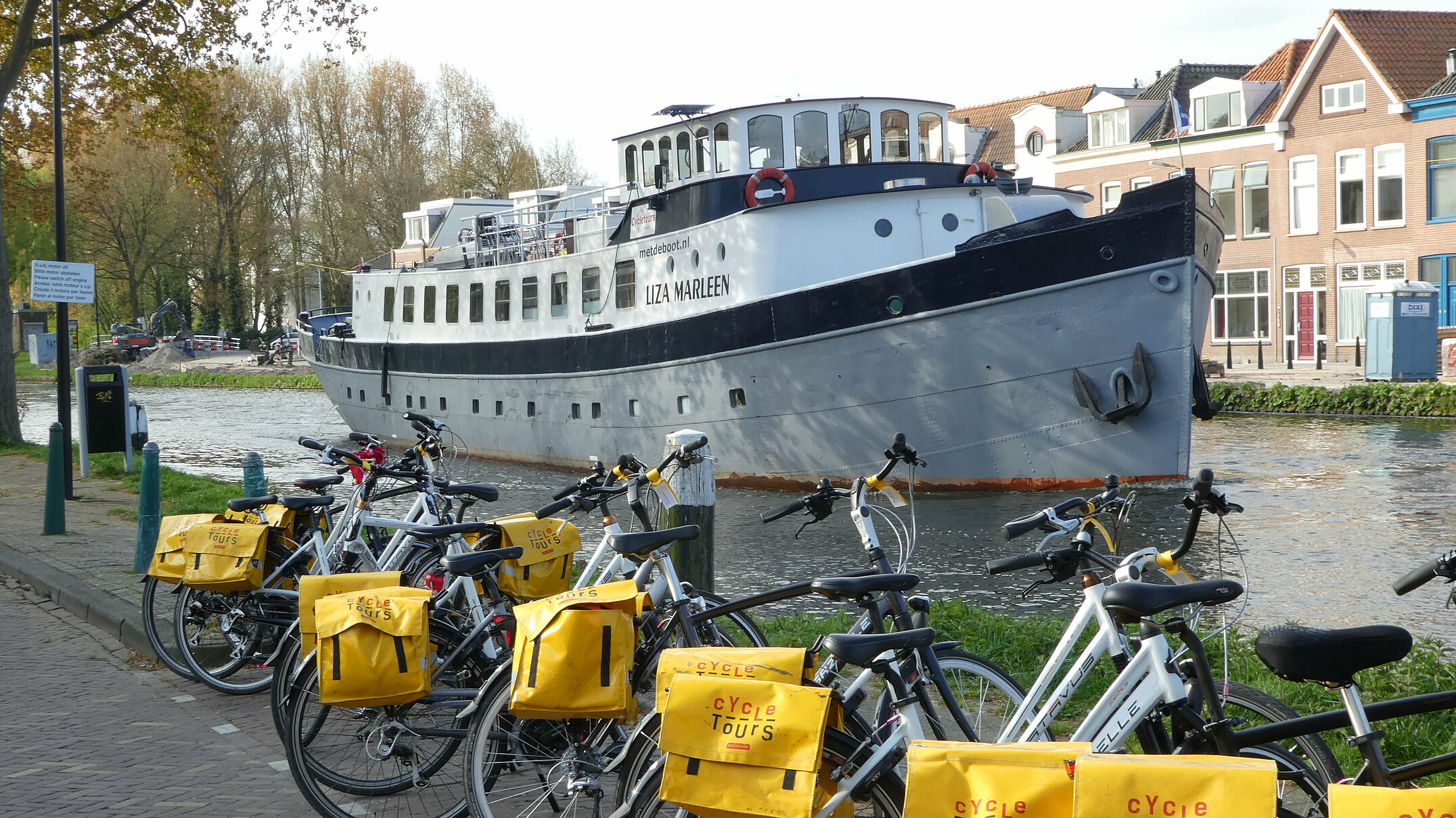 Cycletours Holidays Barges Liza Marleen Side View with Bikes